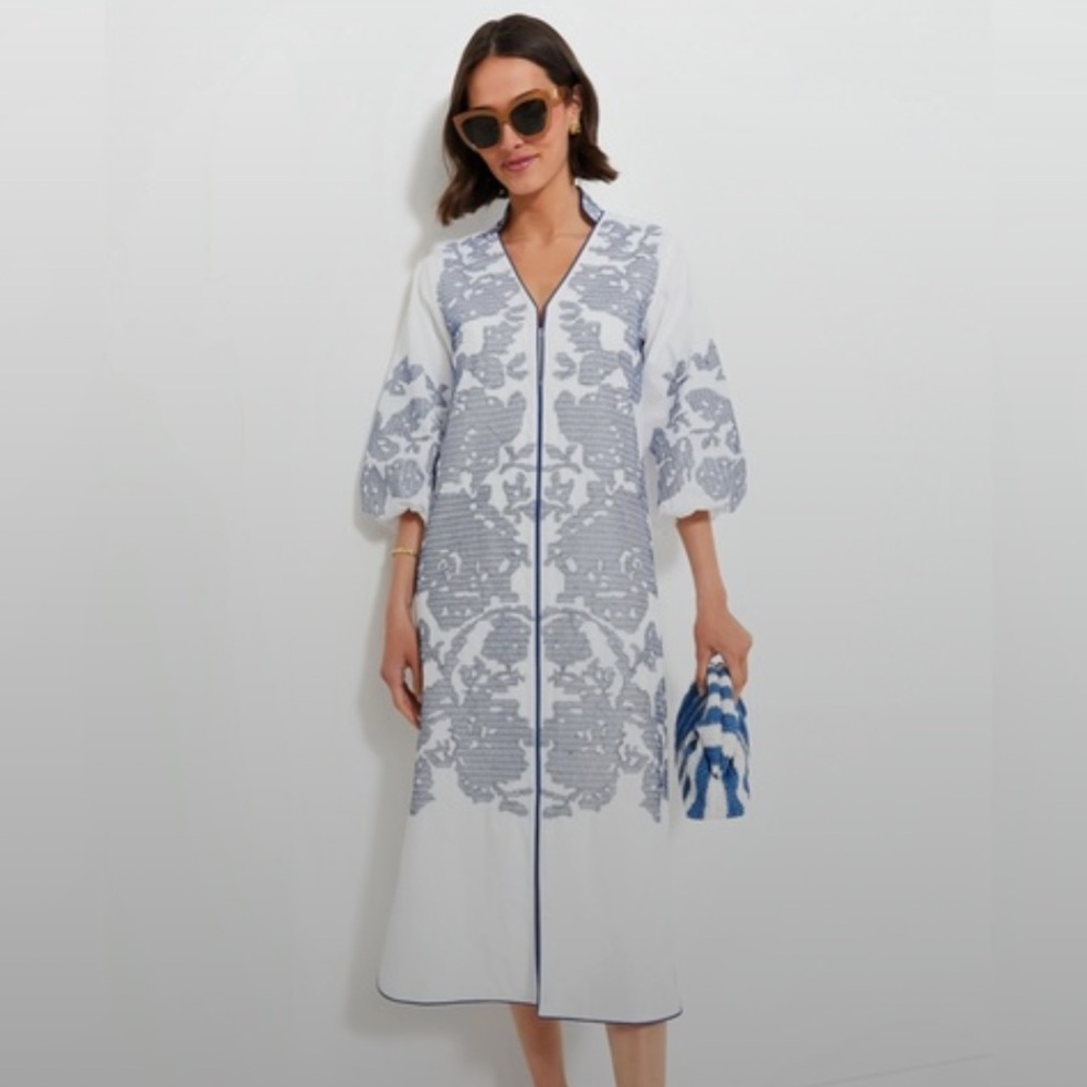 White and Blue Embroidered Midi Dress Hyacinth House via Tuckernuck